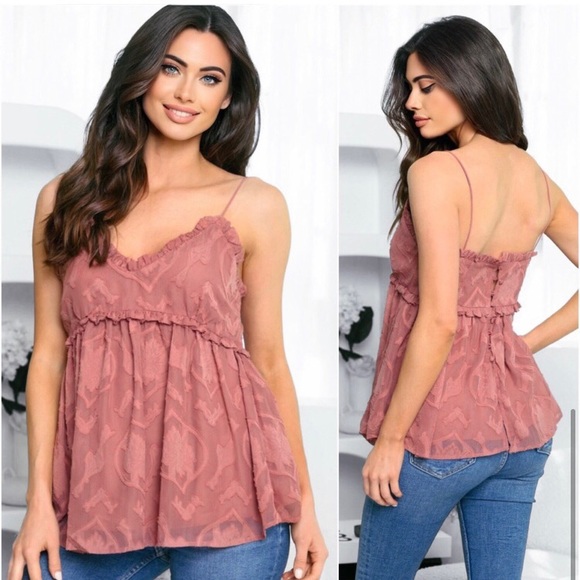 Stunning dusty rose chiffon overlay women’s feminine romantic cute top - Picture 5 of 5